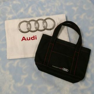 アウディ(AUDI)の【新品・未使用】アウディ Audi ☆ミニトートバッグ 黒色♡おまけにタオル付き(ノベルティグッズ)