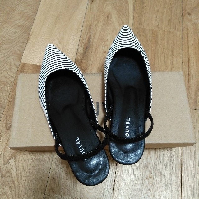 【新品】border Low-heeled Mule【WHITE×BLACK】 レディースの靴/シューズ(サンダル)の商品写真