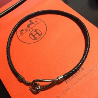 エルメス(Hermes)のエルメスジャンボチョーカー編み込みメッシュ革レザーシルバージャンボブレス(ネックレス)