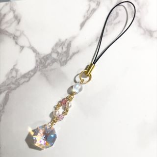 スワロフスキー(SWAROVSKI)の【Swarovski】クリスタルブルーAB×ピンク✴︎ストラップ&キーホルダー(キーホルダー/ストラップ)