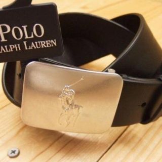 ポロラルフローレン(POLO RALPH LAUREN)の新品【メンズ32】★ラルフ★デカバックル！本革レザーベルト/黒/ロゴ入り(ベルト)