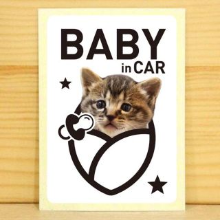 BABY in CAR ステッカー（ホワイト）(猫)