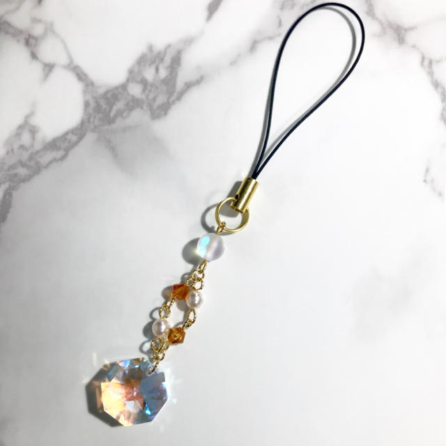 SWAROVSKI(スワロフスキー)の【Swarovski】クリスタルブルーAB×オレンジ✴︎ストラップ&キーホルダー ハンドメイドのアクセサリー(キーホルダー/ストラップ)の商品写真