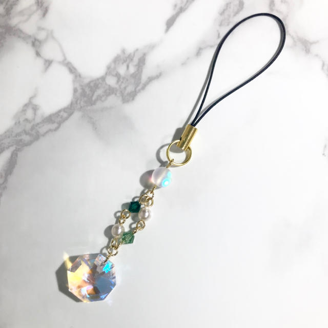 SWAROVSKI(スワロフスキー)の【Swarovski】クリスタルブルーAB×グリーン✴︎ストラップ&キーホルダー ハンドメイドのアクセサリー(キーホルダー/ストラップ)の商品写真