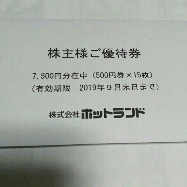 ホットランド株主優待券(500券×15枚) チケットの優待券/割引券(フード/ドリンク券)の商品写真