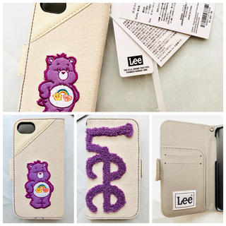 アイフォーン(iPhone)の新品 ケアベア×Lee 紫 スマホケース カバー 手帳型 iPhone8(iPhoneケース)