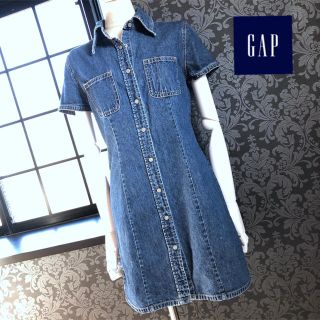 ギャップ(GAP)のGAP ◆ デニムワンピース インディゴブルー 半袖 前ボタン (ミニワンピース)