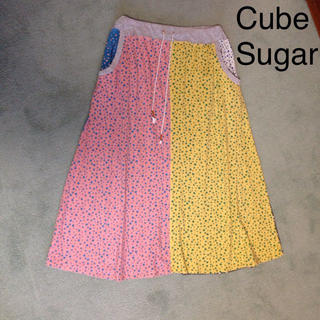 キューブシュガー(CUBE SUGAR)の配色ロングスカート M(ロングスカート)