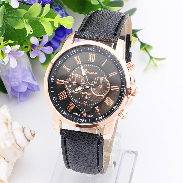 レディース レザーウオッチ クロノグラフ タイプ 腕時計 ブラック  レディースのファッション小物(腕時計)の商品写真