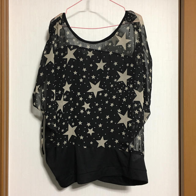 星柄シフォンブラウス 黒ベージュ レディースのトップス(シャツ/ブラウス(長袖/七分))の商品写真
