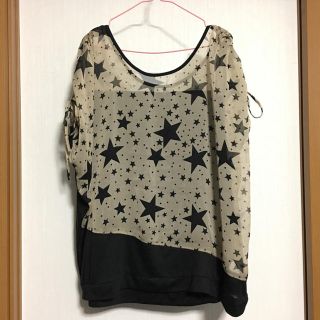 星柄シフォンブラウス ベージュ黒(その他)