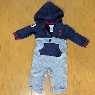 ラルフローレン(Ralph Lauren)のラルフローレン 紺×グレー フード付きロンパース 6M(65センチ)(ロンパース)