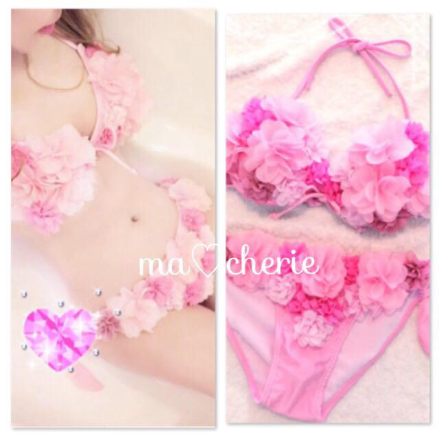 新品♡立体フラワービキニ2点セット♡水着/浴衣