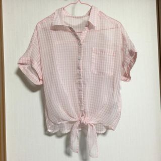 コルザ(COLZA)のcolza シフォンチェックシャツ ピンク(シャツ/ブラウス(長袖/七分))