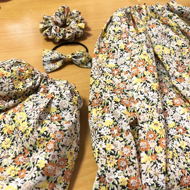 親子お揃い 綿のフラワー ギャザースカートセット キッズ/ベビー/マタニティのキッズ服女の子用(90cm~)(スカート)の商品写真