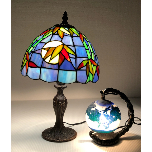【 新品 】ガレ風ランプ 吊り型  ミニサイズ  球型  葡萄  テーブルランプ