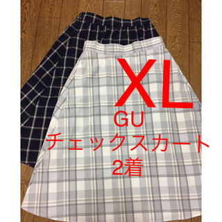 ジーユー(GU)の古着XL［GU］チェックスカート2着(ひざ丈スカート)