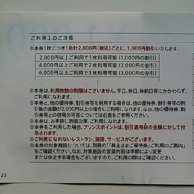 Prince(プリンス)の4/8出品取り下げ❗条件付き即日発送可能🔷１８枚🔷西武株主さま共通割引券 チケットの優待券/割引券(その他)の商品写真