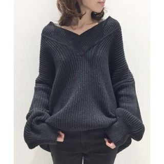 アパルトモンドゥーズィエムクラス(L'Appartement DEUXIEME CLASSE)の新品■Twins Florence■V/N Oversize Knit■ブラック(ニット/セーター)