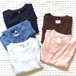 ユニクロ(UNIQLO)の【こまたん様専用】新品!!【5色セット】スピーマコットンリブクルーネックTシャツ(Tシャツ(半袖/袖なし))