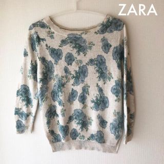 ザラ(ZARA)の日曜までSALE♡ZARA♡フラワー  パターン 白ニット(カットソー(長袖/七分))