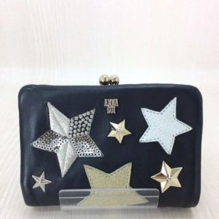 アナスイ(ANNA SUI)のアナスイ　折り財布　がま口　ガマ口　スターリーナイト　星　黒　ブラック　革レザー(財布)