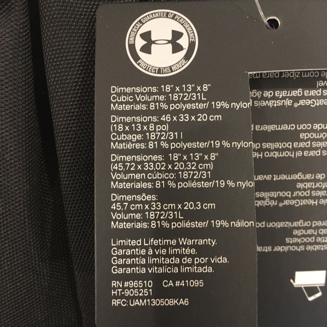 UNDER ARMOUR(アンダーアーマー)の【新品】黒リュック メンズのバッグ(バッグパック/リュック)の商品写真