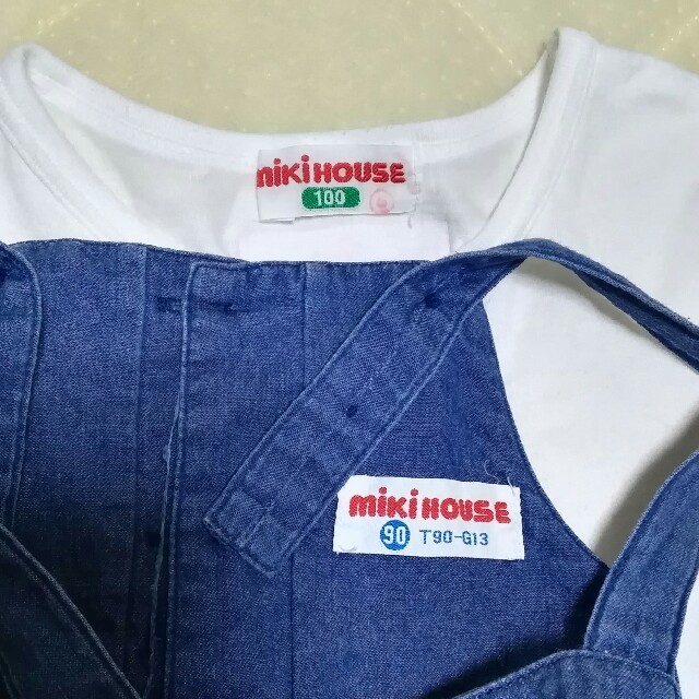 mikihouse(ミキハウス)のミキハウス　ジャンパースカート　90　シャツ  100    中古　２枚セット キッズ/ベビー/マタニティのキッズ服女の子用(90cm~)(ワンピース)の商品写真