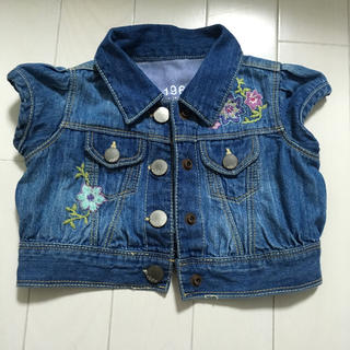 ベビーギャップ(babyGAP)の美品 babygap デニムジャケット 80cm ギャップ 女児 刺繍 半袖(カーディガン/ボレロ)