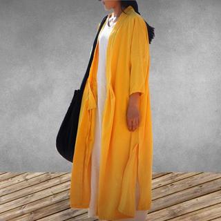 ノーカラー カシュクールワンピース 羽織 綿 黄色(ノーカラージャケット)