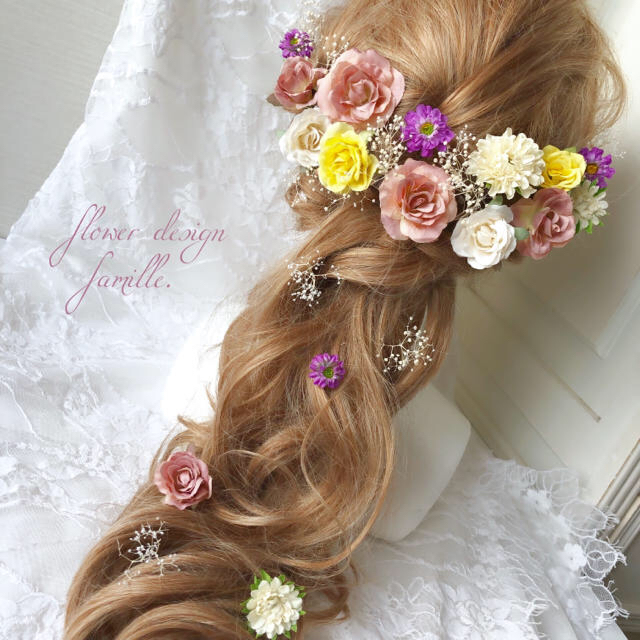専用♡ラプンツェル風アンティーク＆プリザーブドフラワーかすみ草とチュールの髪飾りヘッドドレス/ドレス