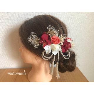 シルバーリボン付きホワイトレッド(ヘアアクセサリー)