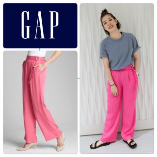 ギャップ(GAP)のGAP ハイライズ ベルト ワイドレッグパンツ ピンクパンツ 4(カジュアルパンツ)