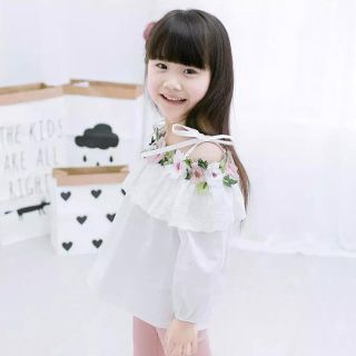 キッズ 子供服 長袖 お花のアップリケ チュニック トップス (Tシャツ/カットソー)