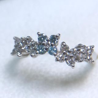 K18WG ブルーダイヤモンド ダイヤ 0.46ct リング 指輪 花 フラワー(リング(指輪))