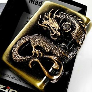 ジッポー(ZIPPO)の送料無料☆zippo☆2面☆龍神メタル☆アンティークブラス☆ジッポ(タバコグッズ)