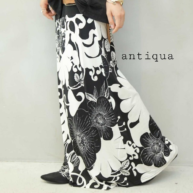antiqua 花柄2wayスカート　ブラック×ホワイト　アンティカスカート