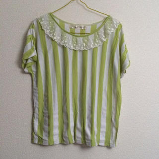ドットアンドストライプスチャイルドウーマン(Dot&Stripes CHILDWOMAN)のチュール襟ストライプTシャツ(Tシャツ(半袖/袖なし))