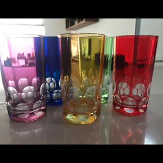 トウヨウササキガラス(東洋佐々木ガラス)のアンティークグラス5客カラフルだよ〜(食器)