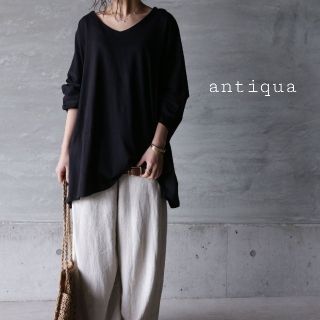 アンティカ(antiqua)のantiqua ワイドトップス　ブラック　アンティカ(カットソー(長袖/七分))