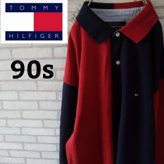 トミーヒルフィガー(TOMMY HILFIGER)の激レア【90s】トミーヒルフィガー クレイジーパターン バイカラー XLサイズ(ポロシャツ)