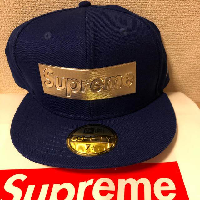 Supreme ボックスロゴ ニューエラキャップ 7 1/2 メタリックSupremeサイズ