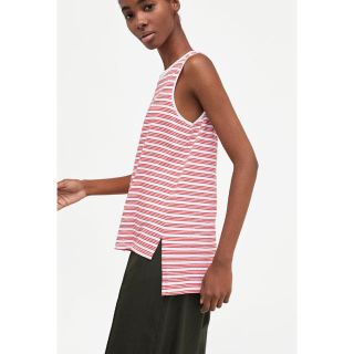 ザラ(ZARA)の新品☆ZARA ザラ ボーダー柄 アシンメトリー裾トップス(カットソー(半袖/袖なし))