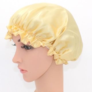 【新品】ナイトキャップ ヘアキャップ シルク100% ロングヘア用 イエロー(ヘアケア)