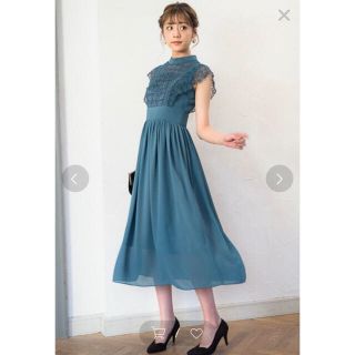 アンデミュウ(Andemiu)の新品★andemiuアンデミュウレースシフォンドレス グリーンブルーワンピース(ロングドレス)