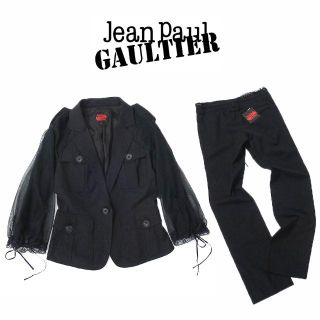 ジャンポールゴルチエ(Jean-Paul GAULTIER)の未使用 ジャンポールゴルチェ　袖チュールレース◎微ラメ入り パンツスーツ 黒(スーツ)