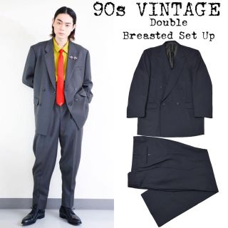 90s レトロ vintage ダブル セットアップ スーツ 灰青 菅田将暉