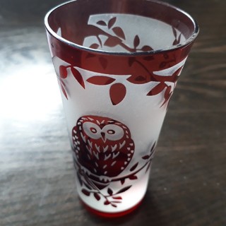 切子グラス　フクロウ　赤(グラス/カップ)