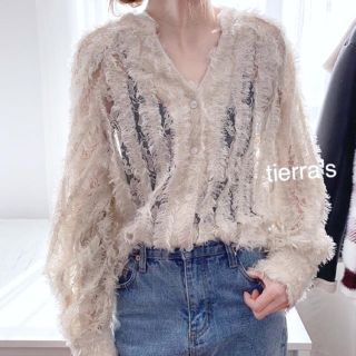 ザラ(ZARA)のimport❁︎シャギー レース ノーカラー スプリング ブラウス(シャツ/ブラウス(長袖/七分))