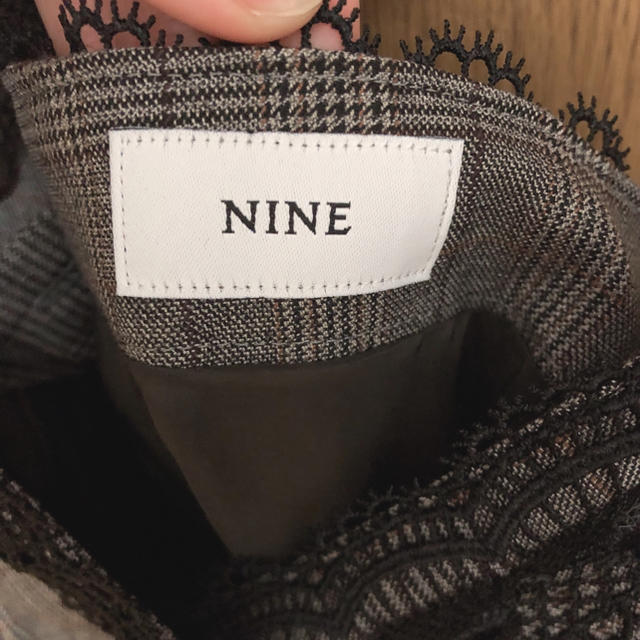 NINE グレンチェックレーストリムワンピース